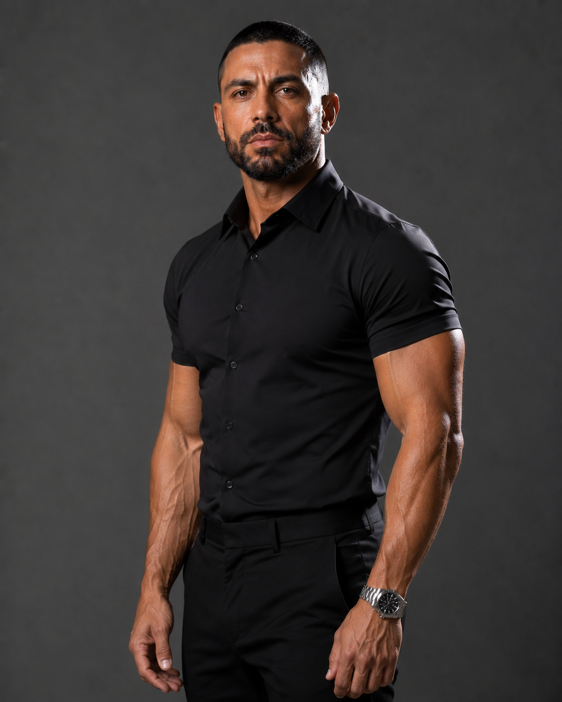 Short Sleeve Muscle Dress Shirt - Stretch Fit