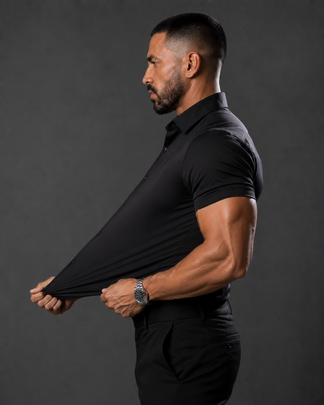 Short Sleeve Muscle Dress Shirt - Stretch Fit