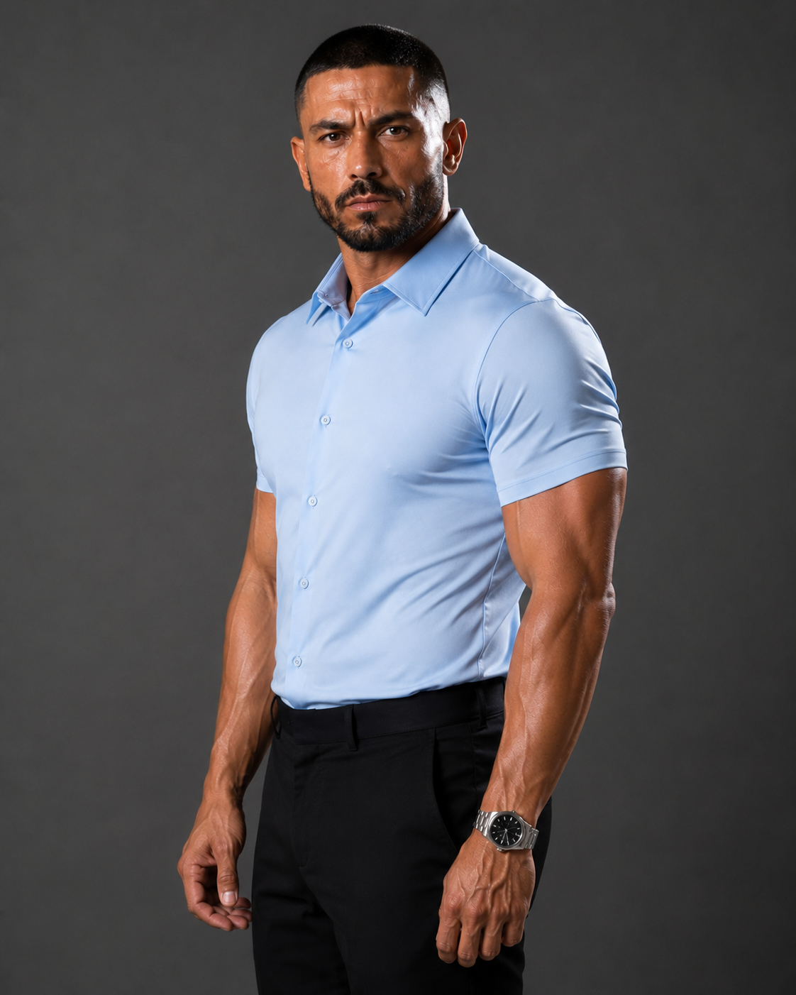 Short Sleeve Muscle Dress Shirt - Stretch Fit